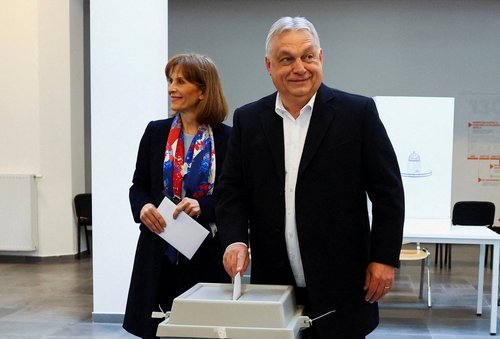 Hungarian Prime Minister Viktor Orban and his wife Aniko Levai