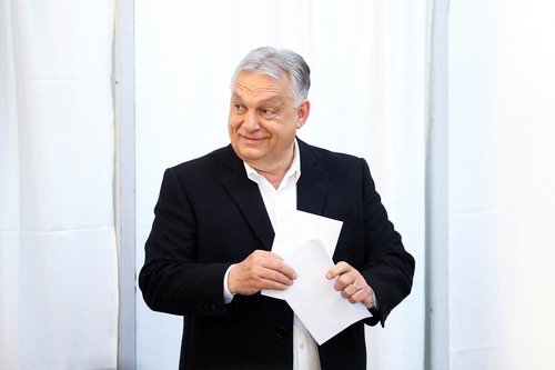 Hungarian Prime Minister Viktor Orban votes during the Hungarian parliamentary election in Budapest, Hungary