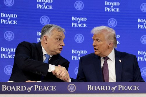 FILE PHOTO: U.S. President Donald Trump shakes hands with Hungary's Prime Minister Viktor Orban