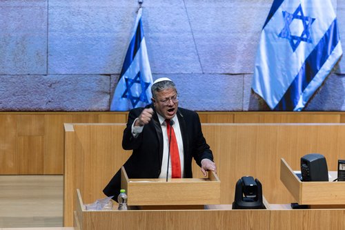 Israel's far-right National Security Minister Itamar Ben-Gvir speaks during