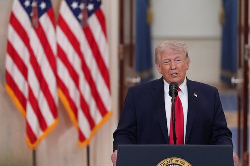 U.S. President Donald Trump delivers an address to the nation about the Iran war at the White House in Washington, D.C., U.S. April 1, 2026. Alex Brandon/Pool via REUTERS