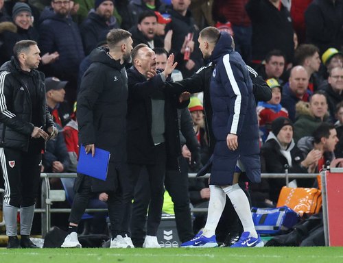Soccer Football - FIFA World Cup - UEFA Qualifiers - Semi Final - Wales v Bosnia and Herzegovina - Cardiff City Stadium, Cardiff, Wales, Britain - March 26, 2026 Wales manager Craig Bellamy and Bosnia and Herzegovina's Edin Dzeko react REUTERS/Hannah Mcka