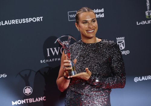 Laureus World Sports Awards - Palacio de Cibeles, Madrid, Spain - April 20, 2026 Belarus' Aryna Sabalenka poses on the red carpet after winning the World Sportswoman of the Year Award REUTERS/Isabel Infantes