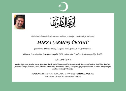 Smrtovnica MIRZA (ARMIN) ČENGIĆ