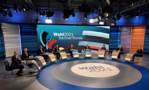 Party leaders and top candidates attend a TV debate after German elections