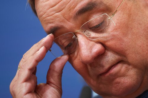 Reactions from the CDU party and chancellor candidate Armin Laschet at the party headquarters after general elections in Germany