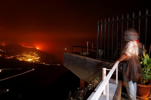 Lava flows following the eruption of a volcano on the Canary Island of La Palma