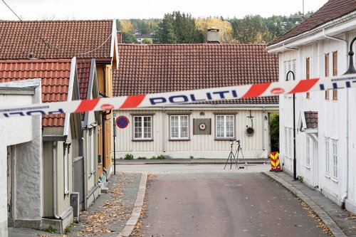 Police continue work in Kongsberg after Wednesday's attack where a man killed five people by bow-and-arrow attack, in Kongsberg