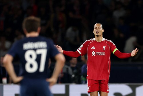 Soccer Football - UEFA Champions League - Quarter Final - First Leg - Paris St Germain v Liverpool - Parc des Princes, Paris, France - April 8, 2026 Liverpool's Virgil van Dijk reacts REUTERS/Christian Hartmann