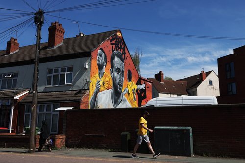 Soccer Football - Premier League - Wolverhampton Wanderers v Tottenham Hotspur - Molineux Stadium, Wolverhampton, Britain - April 25, 2026 General view of a mural of former Wolverhampton Wanderers player Diogo Jota outside the stadium before the match REU