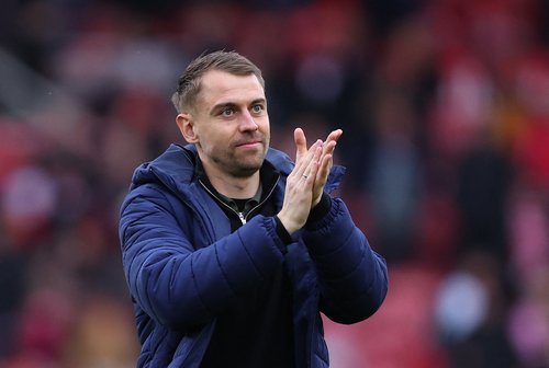 Soccer Football - Championship - Championship - Play Offs - Semi-finals - First Leg - Middlesbrough v Southampton - Riverside Stadium, Middlesbrough, Britain - May 9, 2026 Southampton manager Tonda Eckert applauds fans after the match Action Images/Craig
