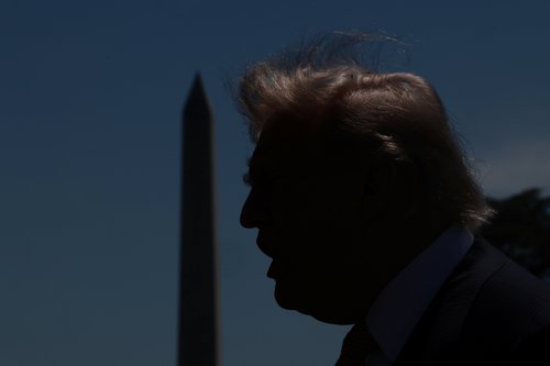 U.S. President Donald Trump speaks to the press
