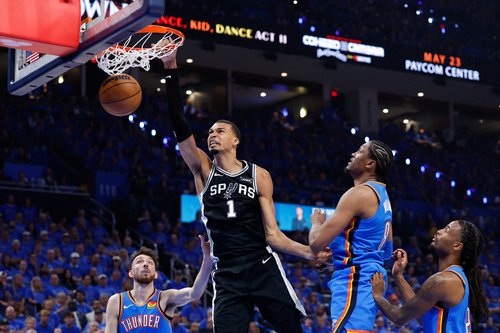 May 18, 2026; Oklahoma City, Oklahoma, USA; San Antonio Spurs center Victor Wembanyama