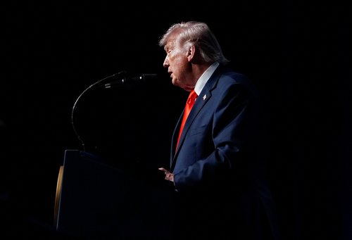 U.S. President Donald Trump speaks during an event at the Raymond F. Kravis Center for the Performing Arts in West Palm Beach, Florida, U.S., May 1, 2026. REUTERS/Nathan Howard