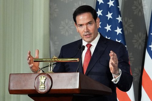 U.S. Secretary of State Marco Rubio speaks at a joint presser with India’s Minister of External Affairs S. Jaishankar (not pictured) following their talks in New Delhi, India, May 24, 2026. Julia Demaree Nikhinson/Pool via REUTERS