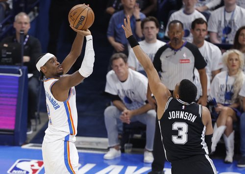 May 26, 2026; Oklahoma City, Oklahoma, USA; Oklahoma City Thunder guard Shai