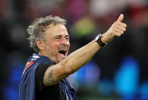 Soccer Football - UEFA Champions League - Final - Paris St Germain v Arsenal - Puskas Arena, Budapest, Hungary - May 30, 2026 Paris St Germain coach Luis Enrique celebrates after winning the UEFA Champions League REUTERS/Phil Noble