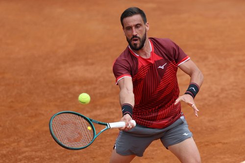 Tennis - Italian Open - Foro Italico, Rome, Italy - May 6, 2026 Bosnia and Herzegovina's Damir Dzumhur in action during his first round match against France's Adrian Mannarino REUTERS/Claudia Greco