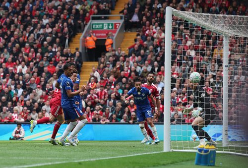 Soccer Football - Premier League - Liverpool v Chelsea - Anfield, Liverpool, Britain - May 9, 2026 Liverpool's Curtis Jones scores a goal that was later disallowed REUTERS/Phil Noble EDITORIAL USE ONLY. NO USE WITH UNAUTHORIZED AUDIO, VIDEO, DATA, FIXTURE