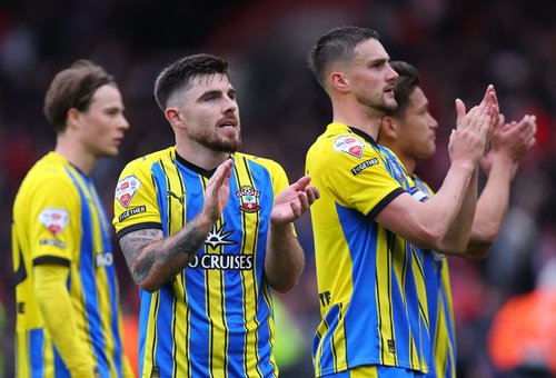 Soccer Football - Championship - Championship - Play Offs - Semi-finals - First Leg - Middlesbrough v Southampton - Riverside Stadium, Middlesbrough, Britain - May 9, 2026 Southampton's Ryan Manning applauds fans after the match Action Images/Craig Brough