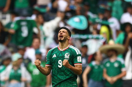 Soccer Football - FIFA World Cup 2026 - Group A - Mexico v South Africa - Estadio Azteca, Mexico City, Mexico - June 11, 2026 Mexico's Raul Jimenez celebrates scoring their second goal REUTERS/Hannah Mckay