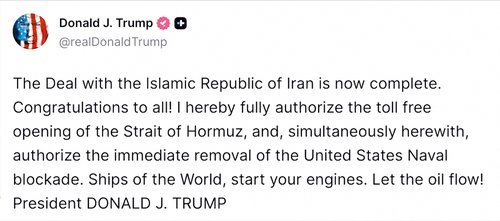 Social media post by U.S. President Donald Trump announcing a deal with Iran to end their war, June 14, 2026. Social Media Website/Handout via REUTERS THIS IMAGE HAS BEEN SUPPLIED BY A THIRD PARTY. NO RESALES. NO ARCHIVES