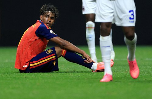 Soccer Football - FIFA World Cup 2026 - Group H - Spain v Cape Verde - Atlanta Stadium, Atlanta, Georgia, U.S. - June 15, 2026 Spain's Lamine Yamal reacts REUTERS/Siphiwe Sibeko TPX IMAGES OF THE DAY