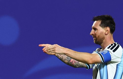 Soccer Football - FIFA World Cup 2026 - Group J - Argentina v Algeria - Kansas City Stadium, Kansas City, Missouri, U.S. - June 16, 2026 Argentina's Lionel Messi celebrates scoring their third goal REUTERS/Bernadett Szabo