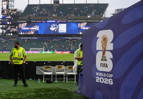 Soccer Football - FIFA World Cup 2026 - Group I - France v Iraq - Philadelphia Stadium, Philadelphia, Pennsylvania, U.S. - June 22, 2026 General view inside the stadium as a weather warning is displayed on the big screen at half time IMAGN IMAGES via Reut