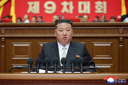 North Korean leader Kim Jong Un speaks during the fifth session of the Ninth Congress of the Workers' Party of Korea (WPK)