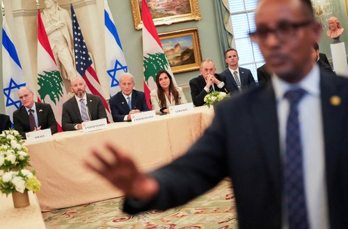 Israeli Ambassador to the U.S. Yechiel Leiter and Lebanese Ambassador to the U.S. Nada Hamadeh
