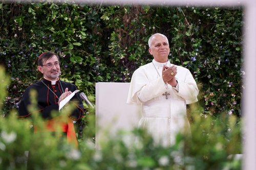 Pope Leo XIV attends a meeting with the diocesan community at the Santiago