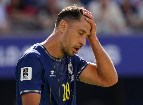 Soccer Football - FIFA World Cup 2026 - Round of 32 - United States v Bosnia and Herzegovina - San Francisco Bay Area Stadium, Santa Clara, California, U.S. - July 1, 2026 Bosnia and Herzegovina's Nikola Katic reacts IMAGN IMAGES via Reuters/David Gonzale