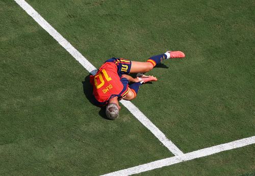 Soccer Football - FIFA World Cup 2026 - Final - Spain v Argentina - New York/New Jersey Stadium, East Rutherford, New Jersey, U.S. - July 19, 2026 Spain's Dani Olmo reacts after he is fouled REUTERS/Carlos Barria