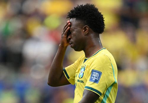 Soccer Football - FIFA World Cup 2026 - Round of 32 - Brazil v Japan - Houston Stadium, Houston, Texas, U.S. - June 29, 2026 Brazil's Vinicius Junior reacts REUTERS/Annegret Hilse