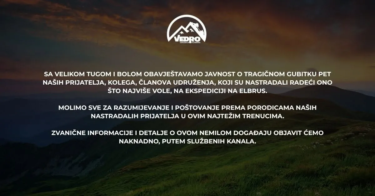 "Sa velikom tugom i bolom": Oglasilo se Udruženje Vedro nakon tragedije na Elbrusu