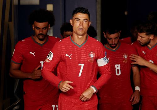 Soccer Football - FIFA World Cup 2026 - Group K - Portugal v Uzbekistan - Houston Stadium, Houston, Texas, U.S. - June 23, 2026 Portugal's Cristiano Ronaldo and teammates walk out for the second half REUTERS/Phil Noble