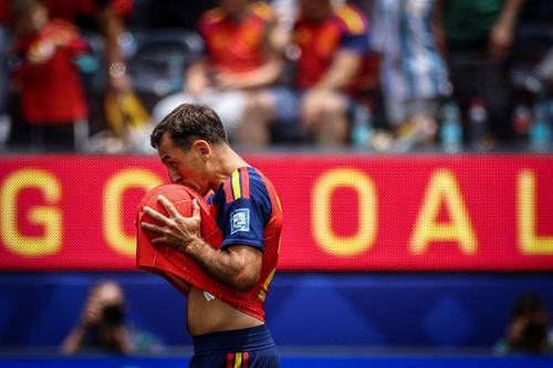 Soccer Football - FIFA World Cup 2026 - Round of 32 - Spain v Austria - Los Angeles Stadium, Inglewood, California, U.S. - July 2, 2026 Spain's Mikel Oyarzabal celebrates scoring their first goal REUTERS/Matthew Childs SEARCH "WORLD CUP 2026 PICTU