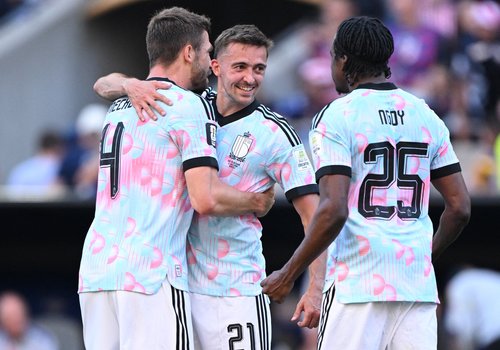 Soccer Football - FIFA World Cup 2026 - Round of 16 - United States v Belgium - Seattle Stadium, Seattle, Washington, U.S. - July 6, 2026 Belgium's Timothy Castagne, Brandon Mechele and Nathan Ngoy celebrate after the match IMAGN IMAGES via Reuters/Troy W