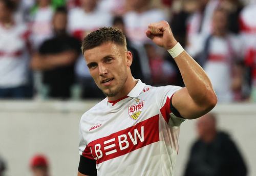 Soccer Football - UEFA Champions League - VfB Stuttgart v Viking - MHPArena, Stuttgart, Germany - September 9, 2026 VfB Stuttgart's Ermedin Demirovic celebrates scoring their third goal REUTERS/Robin Rudel
