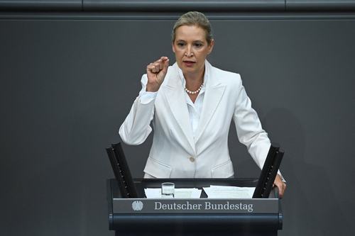 AfD co-leader Alice Weidel speaks during the 2027 budget debate during a plenum session of the lower house of parliament, the Bundestag, in Berlin, September 9, 2026. REUTERS/Annegret Hilse