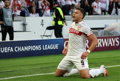 Soccer Football - UEFA Champions League - VfB Stuttgart v Viking - MHPArena, Stuttgart, Germany - September 9, 2026 VfB Stuttgart's Ermedin Demirovic celebrates scoring their second goal REUTERS/Robin Rudel
