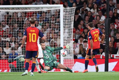 Soccer Football - Nations League - Group A3 - England v Spain - Wembley Stadium, London, Britain - September 26, 2026 Spain's Mikel Oyarzabal scores their third goal REUTERS/David Klein