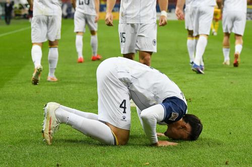 Soccer Football - UEFA Nations League - Group B4 - Romania v Bosnia and Herzegovina - National Arena, Bucharest, Romania - September 28, 2026 Bosnia and Herzegovina's Tarik Muharemovic celebrates scoring their second goal Inquam Photos via REUTERS/Eduard