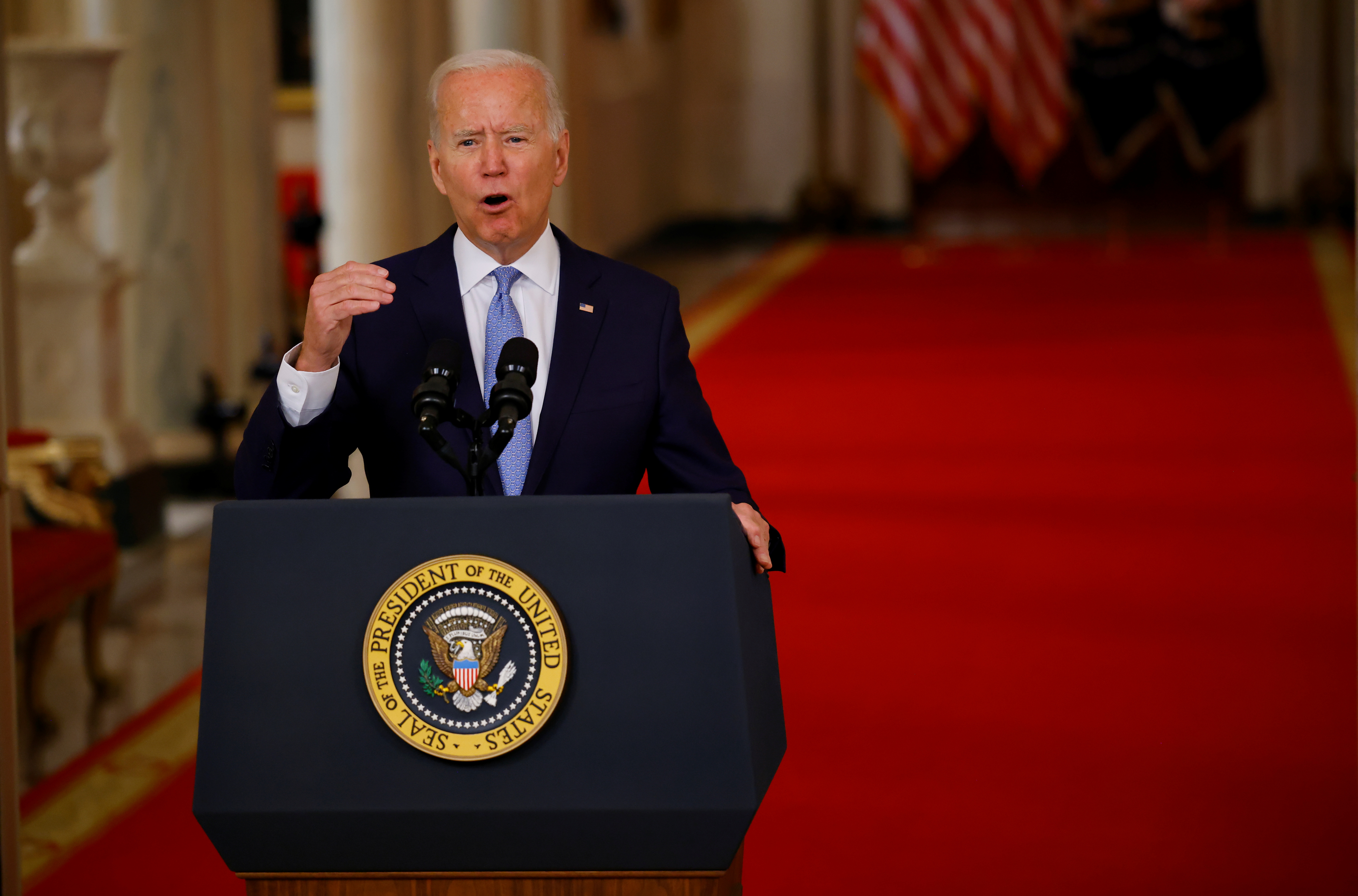 U.S. President Biden speaks about Afghanistan at the White House in Washington