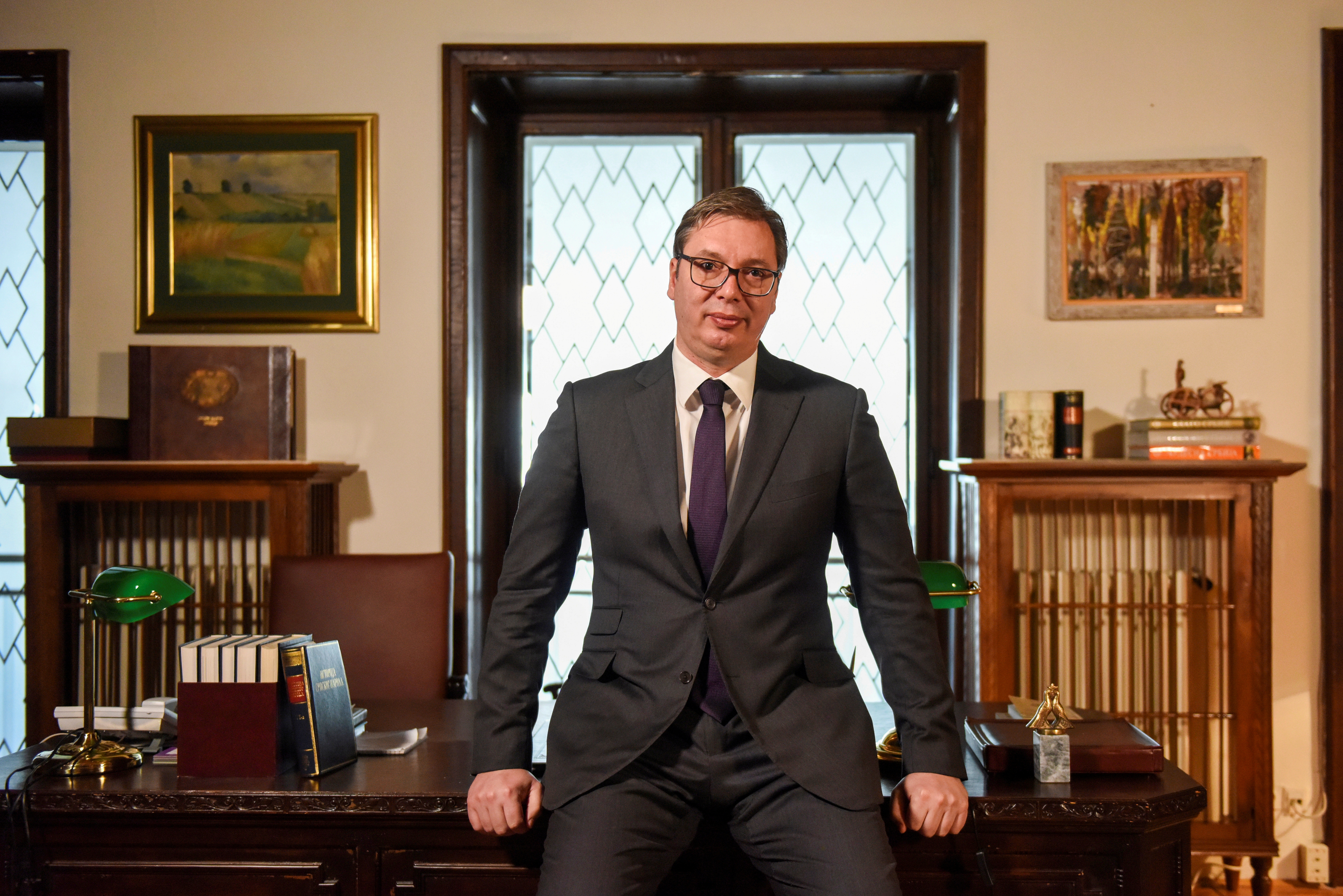 FILE PHOTO: Serbian President Aleksandar Vucic poses during an interview with Reuters in Belgrade
