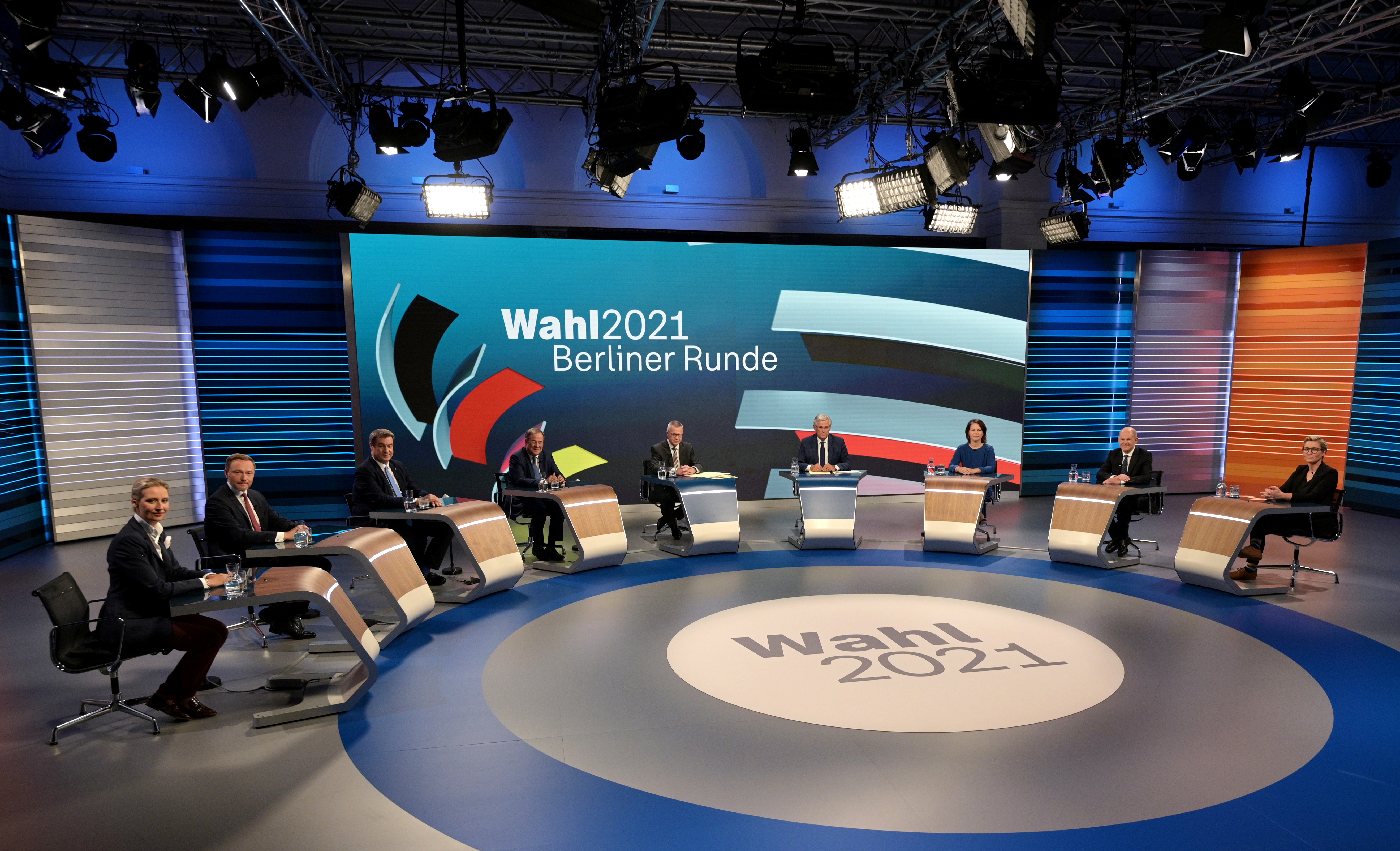 Party leaders and top candidates attend a TV debate after German elections