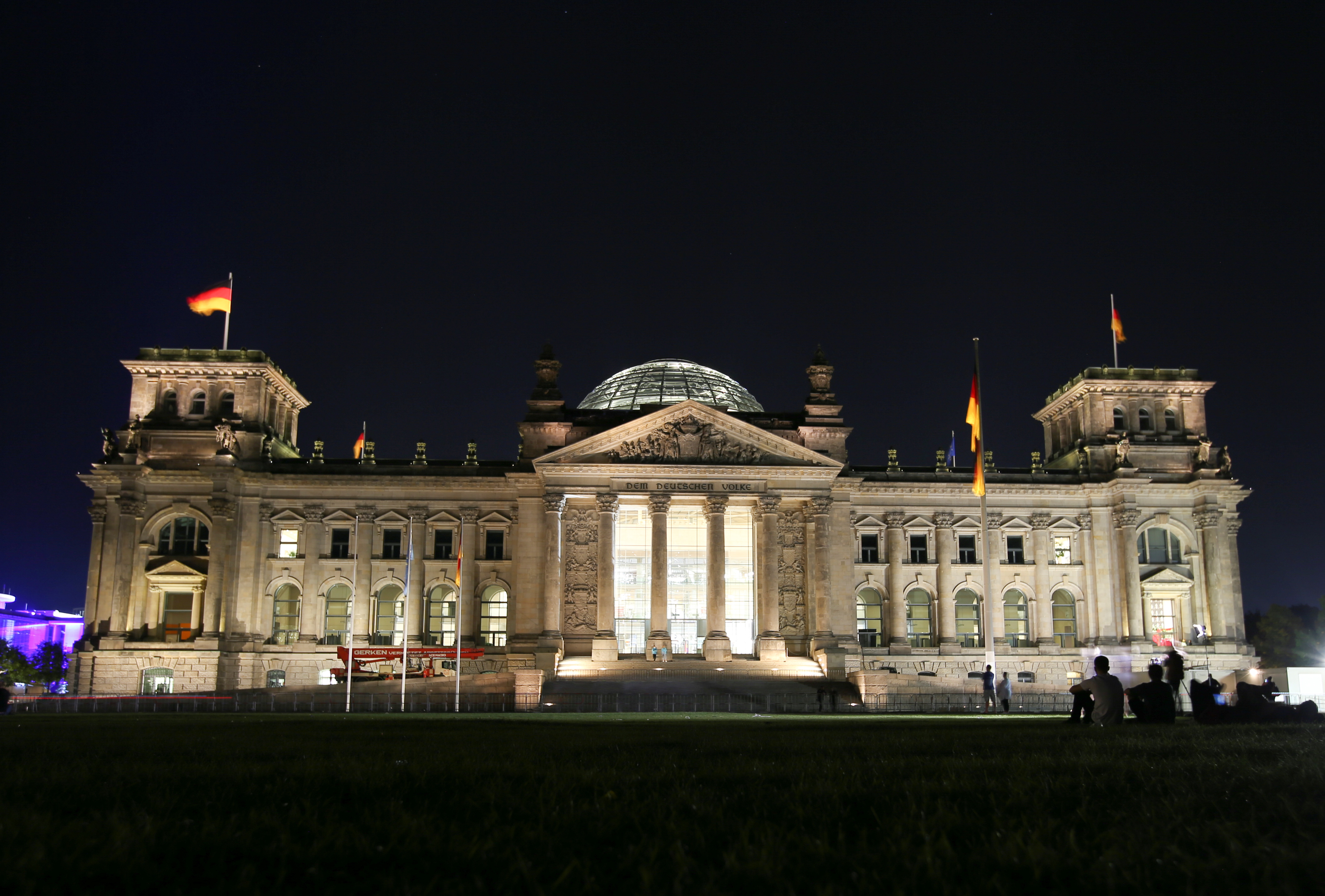 General view of the German parliament building, or Reichstag, after first exit polls for the general elections in Berlin