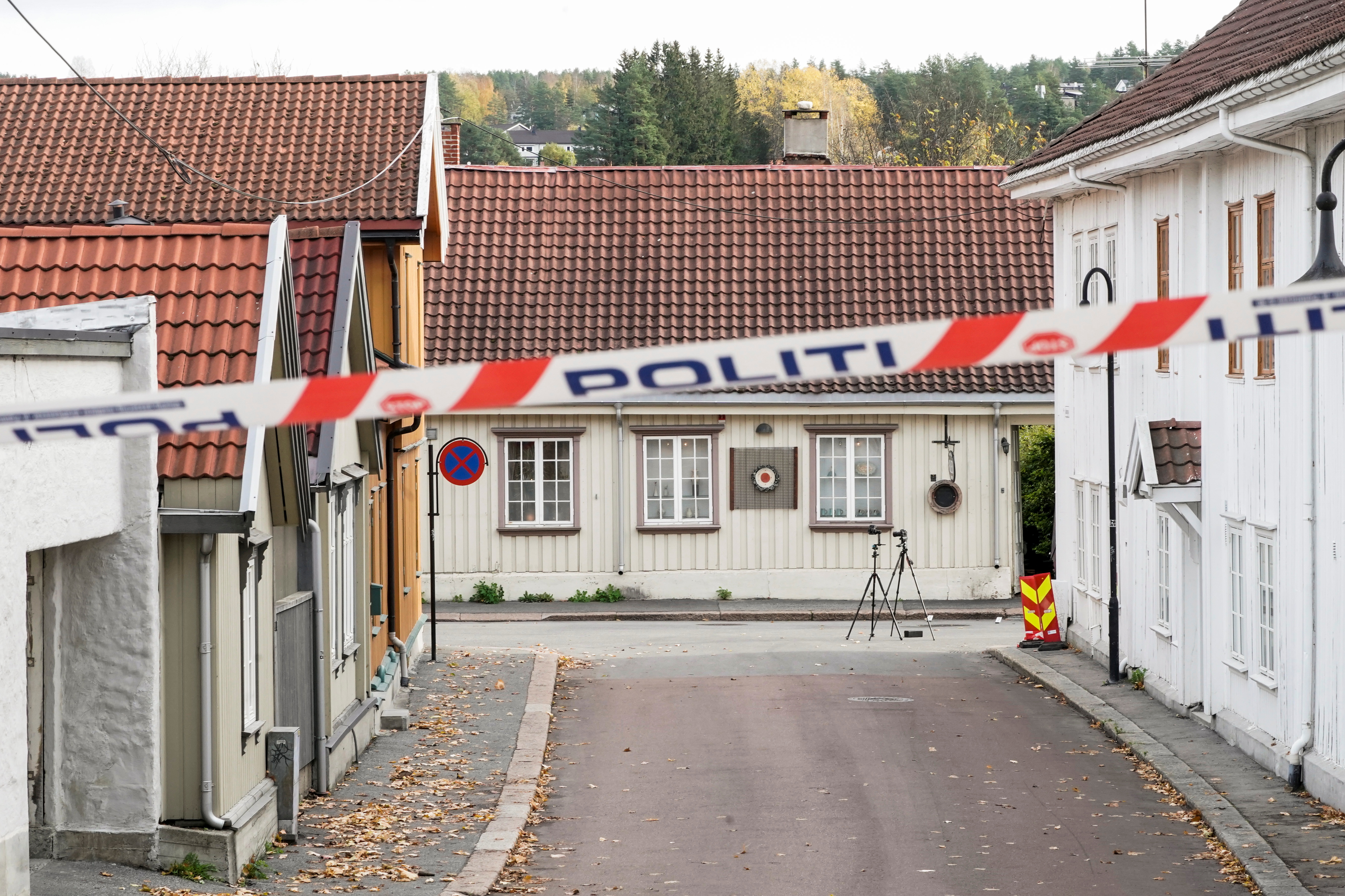 Police continue work in Kongsberg after Wednesday's attack where a man killed five people by bow-and-arrow attack, in Kongsberg