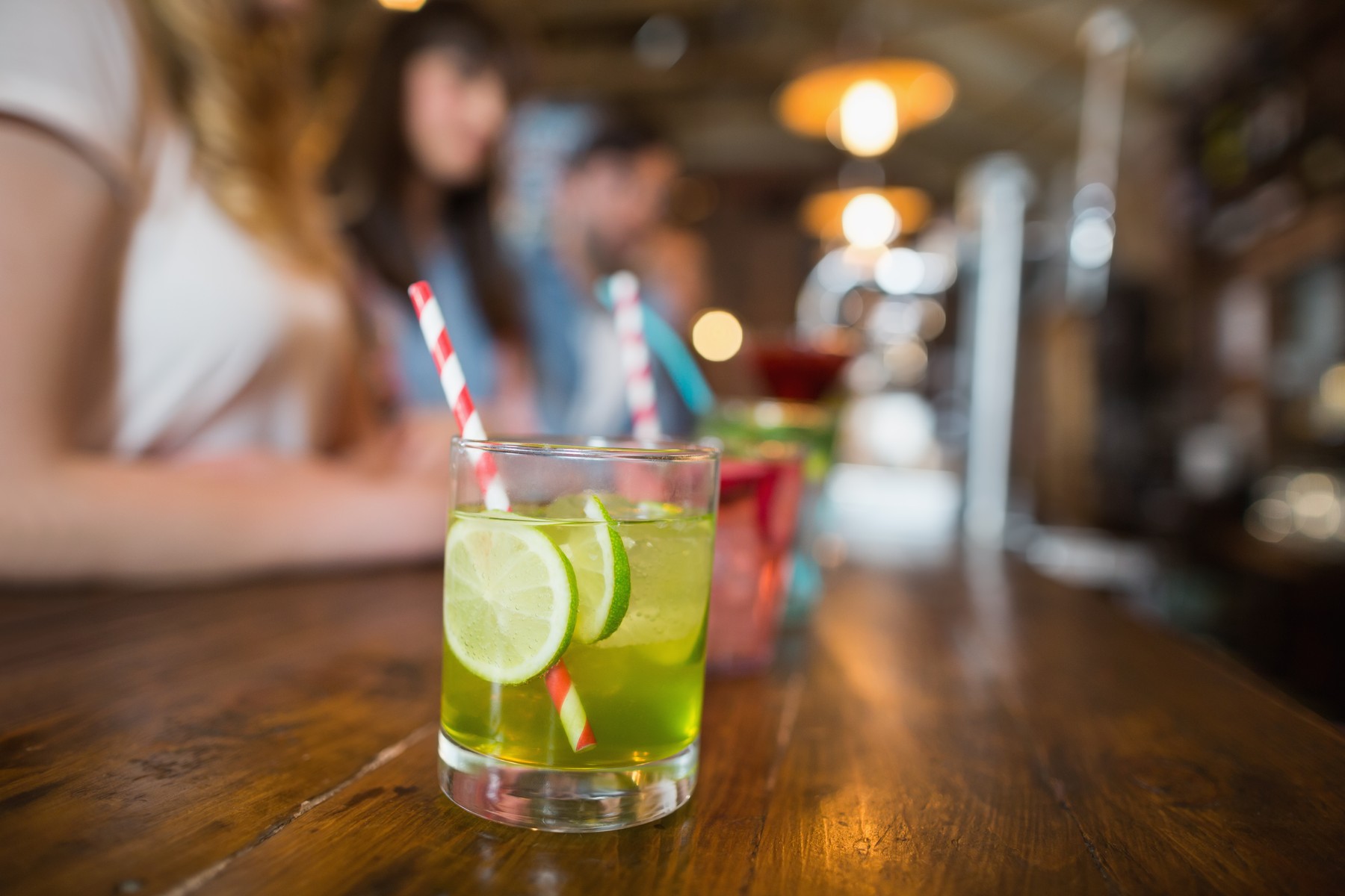 Close up of drinks on counter